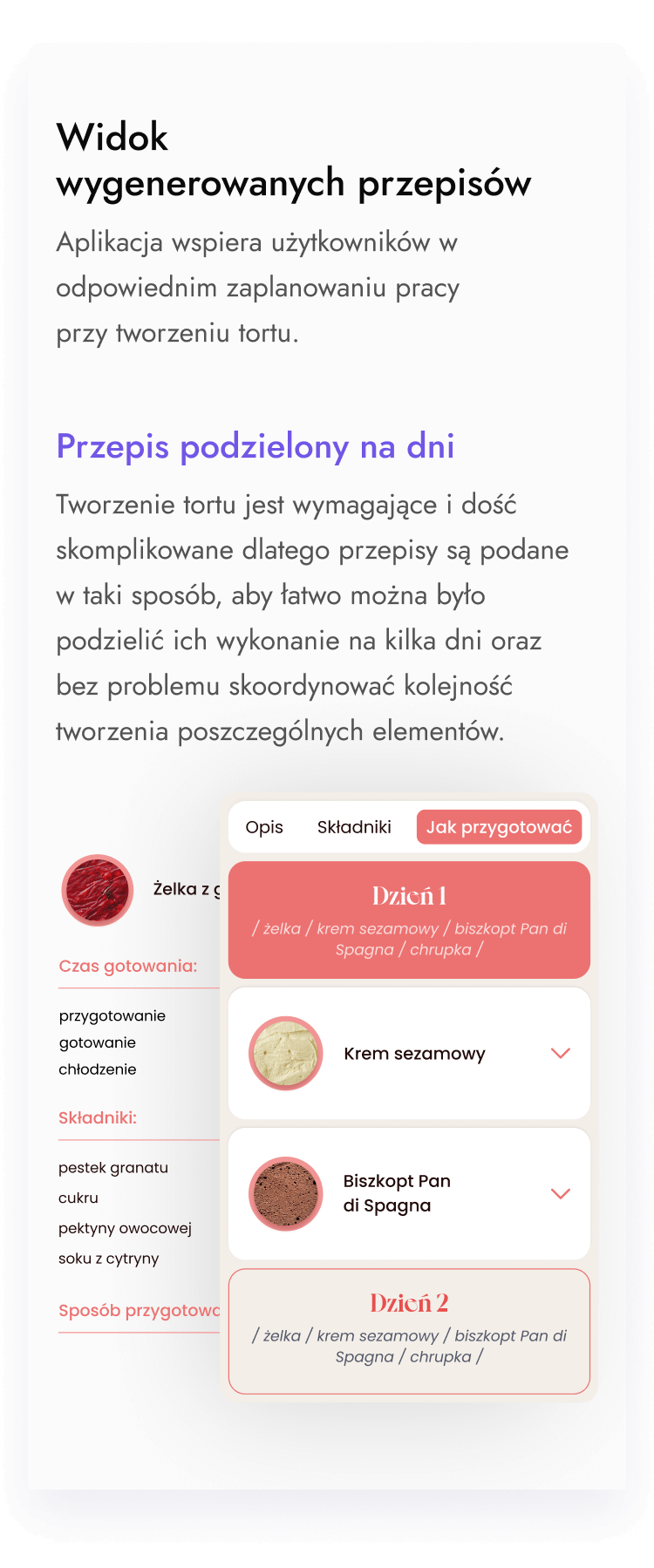 Podgląd stworzonych przez użytkownika przepisów.