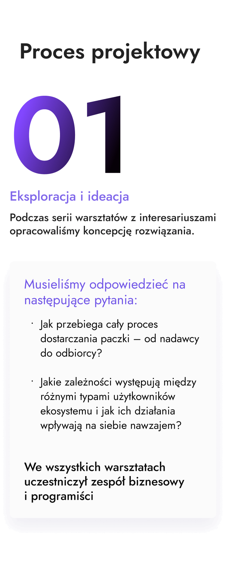Pierwszym etapem procesu projektowego była eksploracja i ideacja, gdzie podczas serii warsztatów z interesariaszami opracowaliśmy koncepcję rozwiązania.