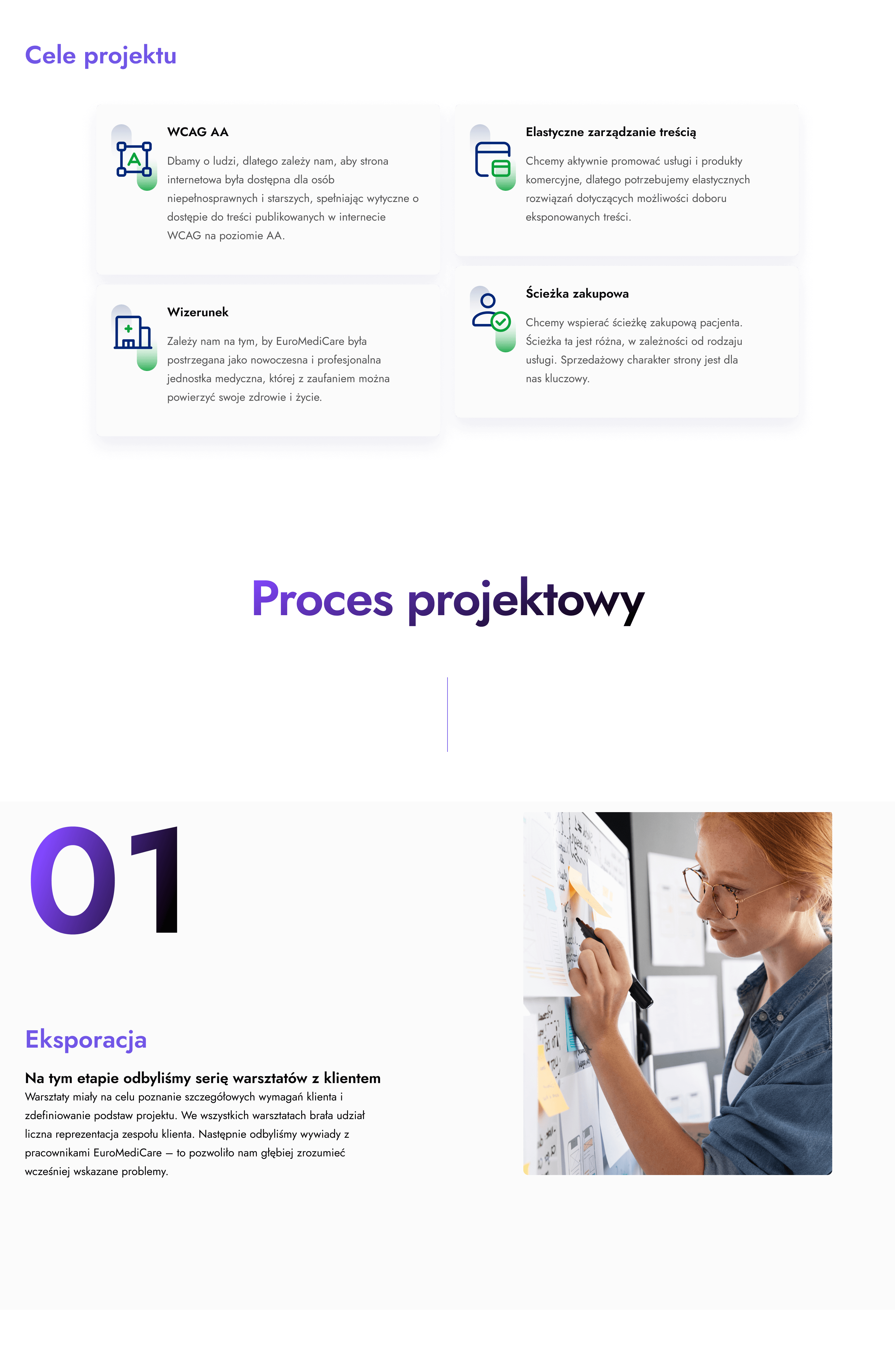 Etapy procesu projektowego w tworzeniu architektury informacji w serwisie internetowym. Celami projektu było: elastyczne zarządzanie treścią, wizerunek, ścieżka zakupowa, WCAG AA.