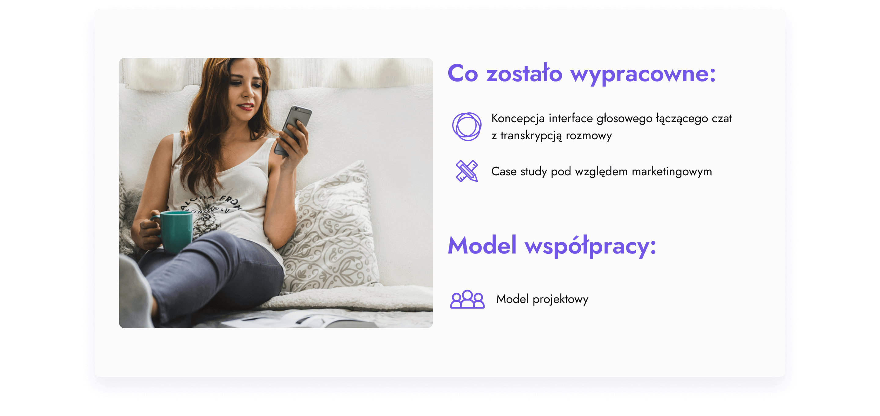 AI jako native speaker. Sztuczna inteligencja, która może pomóc w nauce języka? Wypracowaliśmy koncepcję interface głosowego łączącego czat z transkrypcją rozmowy oraz case study pod względem marketingowym. Pracowaliśmy w modelu projektowym.